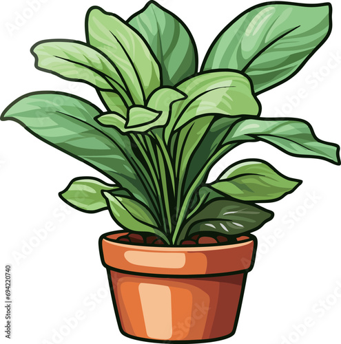 Charming cartoon potted plant with vibrant green leaves and brown pot on a white background. Adds life and freshness to any design project.
