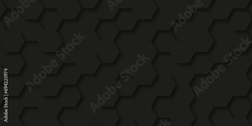 Abstract Black Hexagons Background. Seamless Pattern with Hexagonal. Futuristic Honeycomb Mosaic Background.