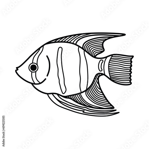 Hand drawn Cartoon Vector illustration angelfish icon Isolated on White Background