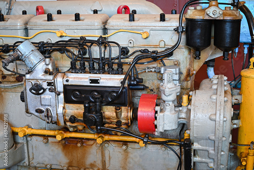 old diesel generator close-up. emergency light shutdown. alternative power.