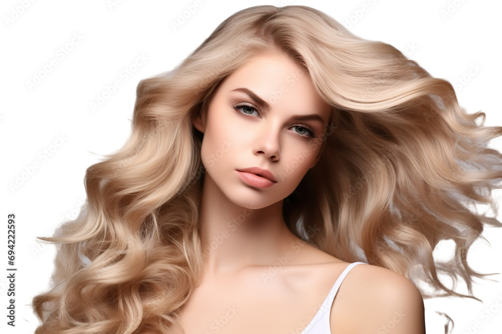 stock image of a Young beautiful blonde Model with body wave hair bundles isolated white background stock image of a Young beautiful blonde Model with body wave hair bundles isolated white background