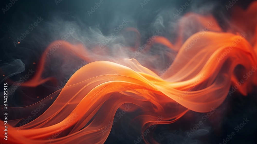 Naklejka premium Mesmerizing neon light graffiti with swirling orange and grey mist on a foggy 3D texture