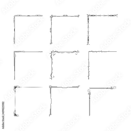 Set Hand Draw Of Corners Different Shapes Flower Decoration Vector Design Doodle Sketch Style For Wedding And Banner