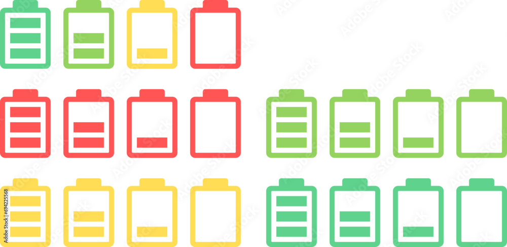 Battery charge indicator icons,charge level,charge power, Discharged and fully charged battery,Battery charge from high to low,Battery icons set,Vector Illustration. Battery charge indicator icons,charge level,charge power, Discharged and fully charged battery,Battery charge from high to low,Battery icons set,Vector Illustration.