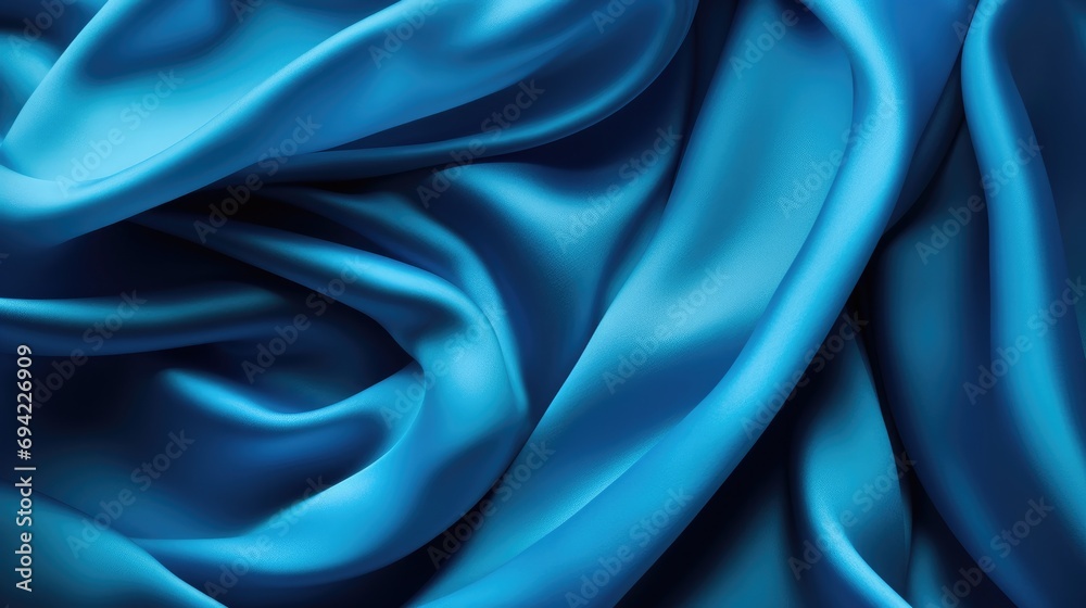 Soft texture of silk fabric, blue color, fabric background. The concept of a fashionable background for Christmas and New Year, Valentine's Day holiday.