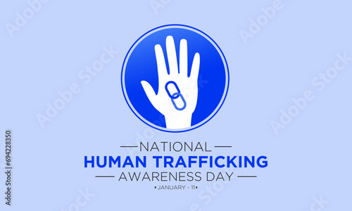 National Human Trafficking Awareness Day is observed every year on january 11. Vector illustration on the theme of Human Trafficking Day. Template for banner, greeting card, poster with background. © ReotPixel