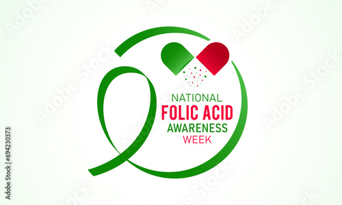 National Folic Acid Awareness Week. January is National Folic Acid Awareness Week. Vector template for banner, greeting card, poster with background. Vector illustration.