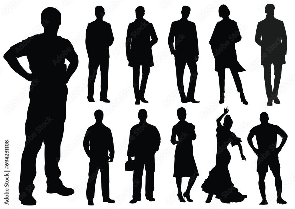 Black people silhouettes. Black and white Vector hand drawn illustration