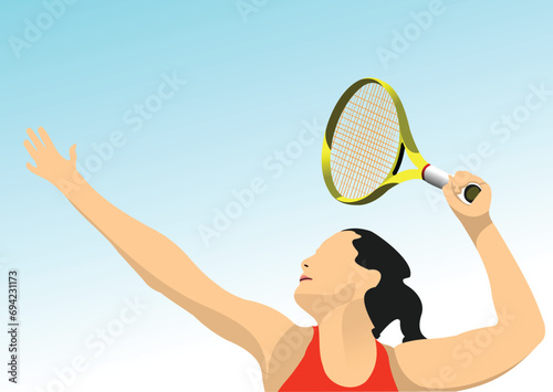 Tennis player. Colored vector hand drawn illustration © Leo
