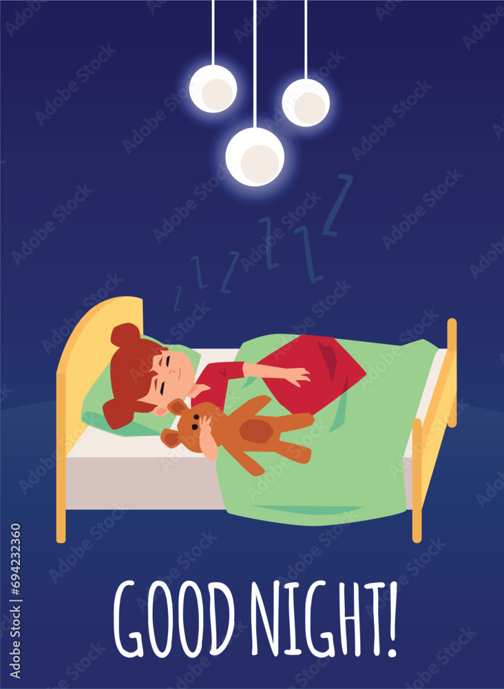 Φωτογραφία Vector poster or banner with the image of a girl sleeping in her bed