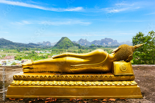 View of Reclining Buddha staute at Guan Yin Bodhisattva Mountain in Krabi, Thailand photo