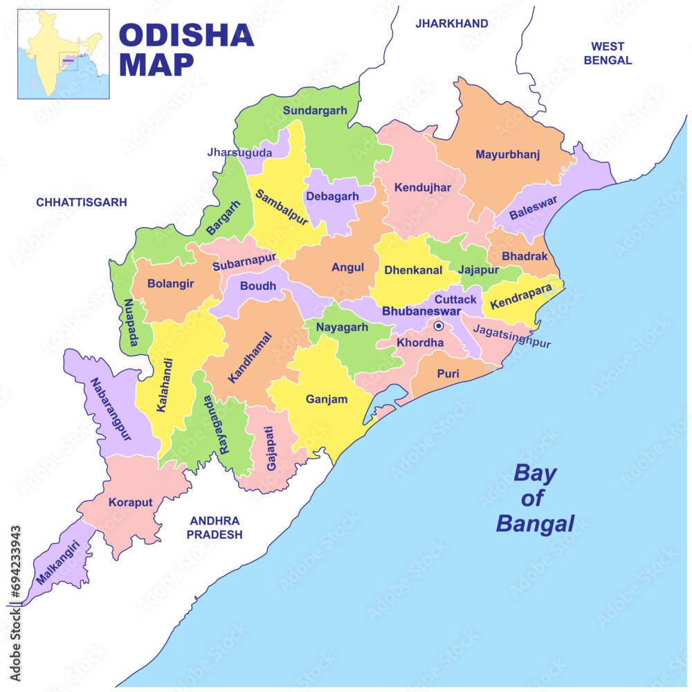 Fototapeta premium Odisha map vector illustration
