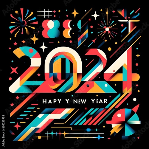 Vector happy new year 2024 with festive numbers full of beautiful colors happy new year 2024 celebration 