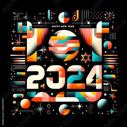 Vector happy new year 2024 with festive numbers full of beautiful colors happy new year 2024 celebration 