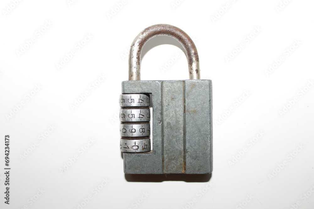 Combination padlock on a white background.
Combination padlock on a white background.