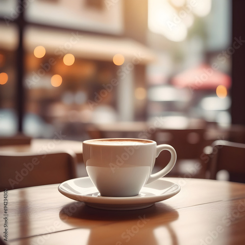 Coffee cup on the table in a coffee shop. ai generative