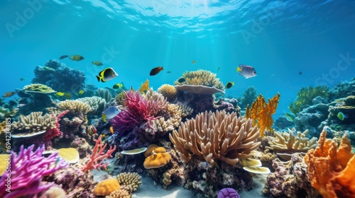 Photo of coral reefs in shallow seas  filled with marine plants and beautiful ecosystems