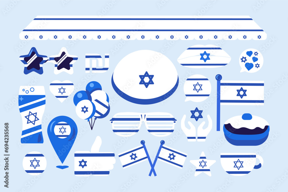 Vecteur Stock Collection of Israel festive elements, attributes of