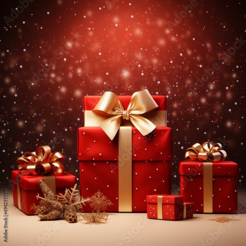christmas decoraions background with gifts ahead photo