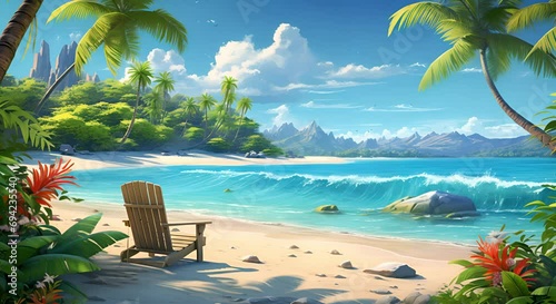 animated tropical beach scene photo