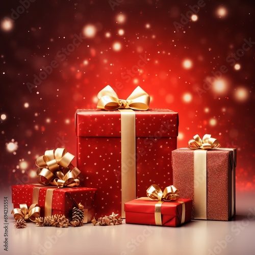 christmas decoraions background with gifts ahead photo
