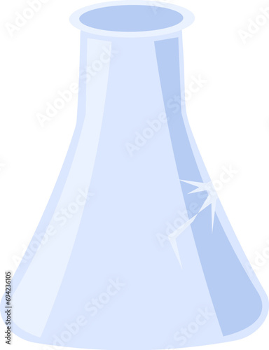 Reusable cracked chemical laboratory flask, glass home object. Household item out of use for disposal. Recycling of industrial products. Simple flat vector isolated on white background © barsrsind