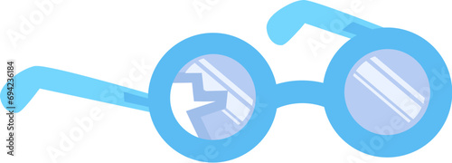 Reusable cracked round frame glasses, glass home object. Household item out of use for disposal. Recycling of industrial products. Simple flat vector isolated on white background