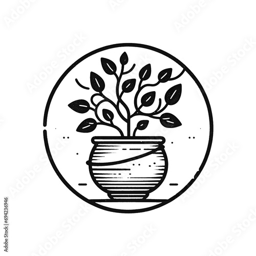 Minimal  hand drawn  plant pot for gardening  logo