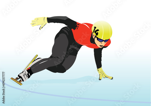 Short Track Speed Skating. 3d vector photo