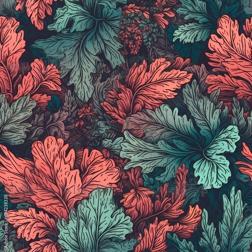 colorful seamless pattern of dusty miller leaves illustration