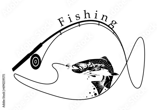 Fishing.Fly fisherman fishing.graphic fly fishing.clip art black fishing on white background. Vector