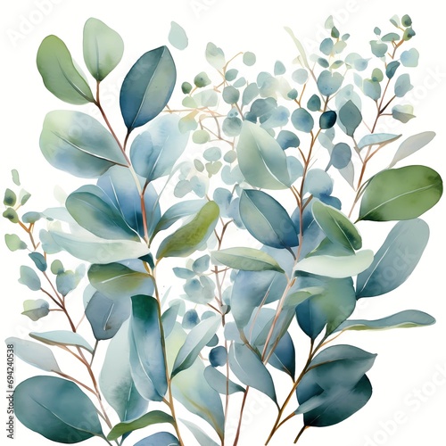 green eucalyptus leaves ornamental illustration painting watercolor
