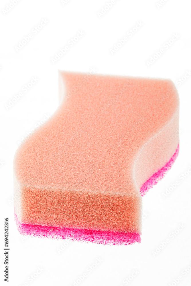 Obraz premium Close up of pink dish scrubbing pad isolated white background
