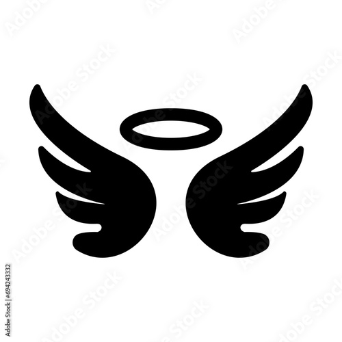Angel halo and angel wings silhouette icon. Vector.