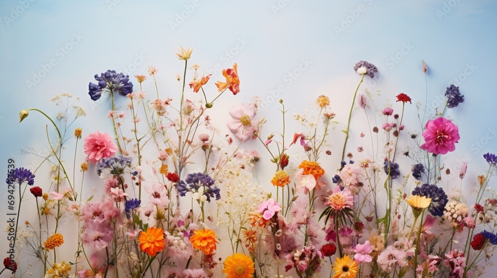 A dreamy arrangement of wildflowers creating a beautiful floral background.