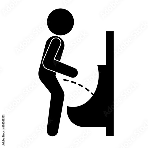 Peeing man and urinal silhouette icon. Vector.