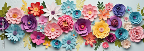 Flower paper craft on white background. Flat lay  top view