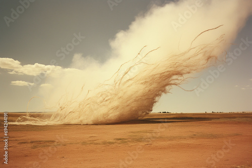 Abstract portrayal of a dust devil, a rare whirlwind caused by the swirling updraft of a column of hot air. photo
