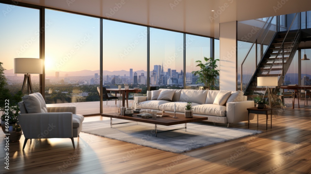 stylish and modern living room in a luxury apartment with an open-plan ...
