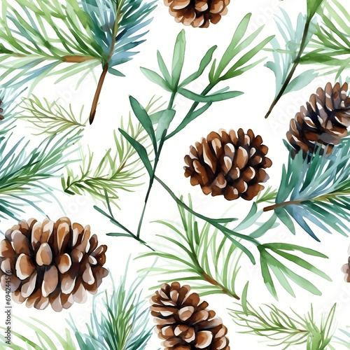 seamless pattern with pine cones and leaves illustration © Wipada