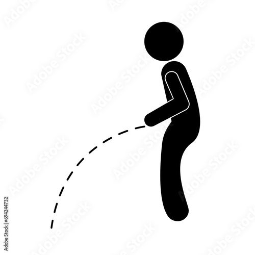 Peeing man silhouette icon. Standing pee. Vector.