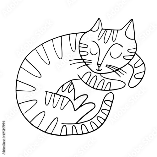 vector drawing, striped sleeping cat