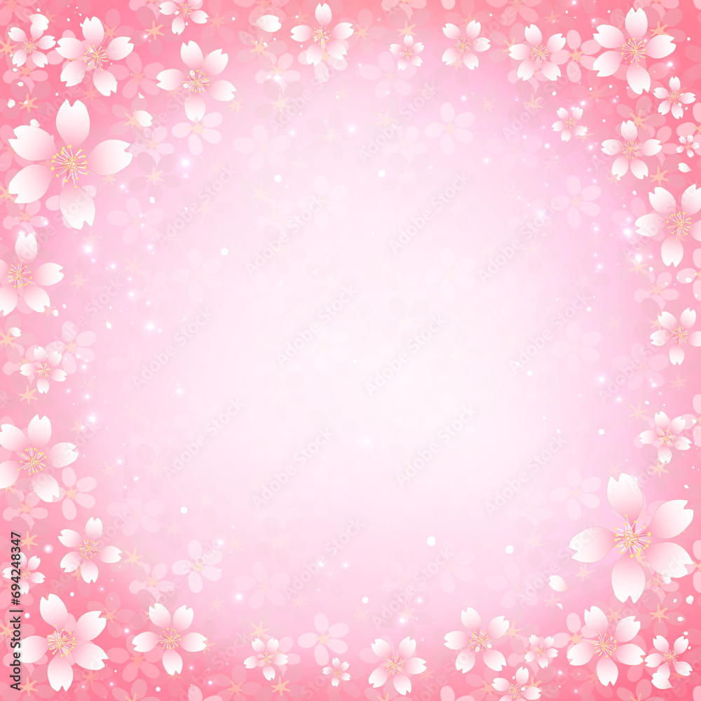 桜のフレーム素材　飾り枠　桜吹雪　お花見　入学　卒業　入園　卒園　ひな祭り　ひなまつり　新春　キラキラさくら柄　正方形