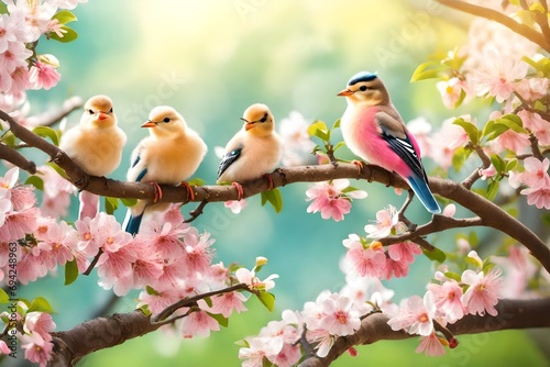 birds on a branch of flower