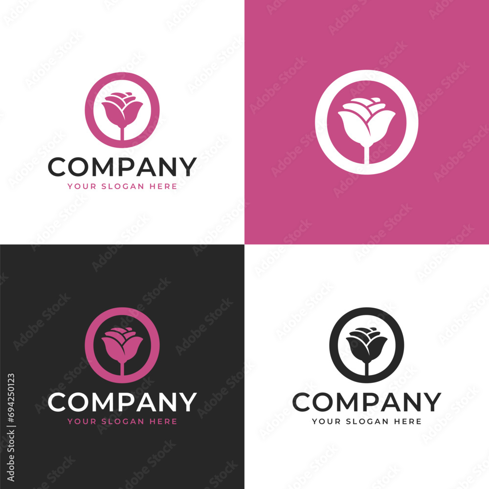 Pink Flower Rose Logo Pink Flower Rose Logo