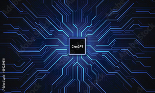 ChatGPT conversation method illustrations. Artificial intelligence chatbot logo on circuit board, ChatGPT AI Chatbot concept, vector illustration