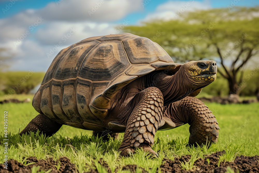 Galapagos-Riesenschildkröte im Grasland Galapagos-Riesenschildkröte im Grasland