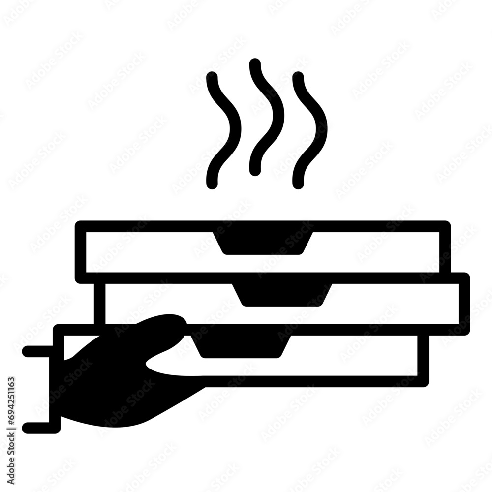 Pizza delivery icon. Hand-delivering a stack of warm pizza Pizza delivery icon. Hand-delivering a stack of warm pizza