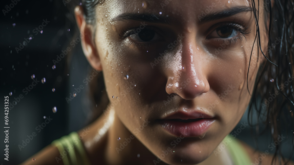 Sweaty and Passionate Woman After a Hard Workout at the Gym, Close-up Photo Sweaty and Passionate Woman After a Hard Workout at the Gym, Close-up Photo