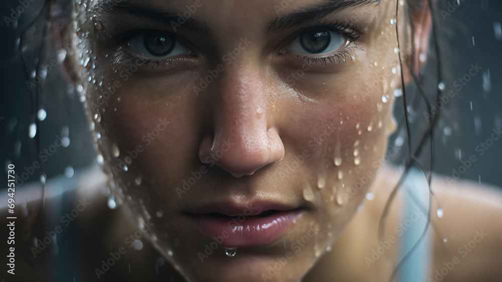 Sweaty and Passionate Woman After a Hard Workout at the Gym, Close-up Photo